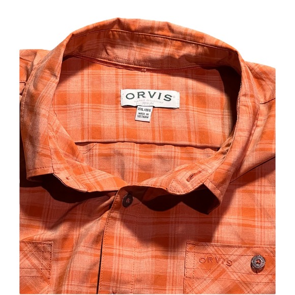 Orvis Other - Orvis Shirt Mens XXL Plaid Orange Buttoned Short Sleeve Vents Campcore Cabincore